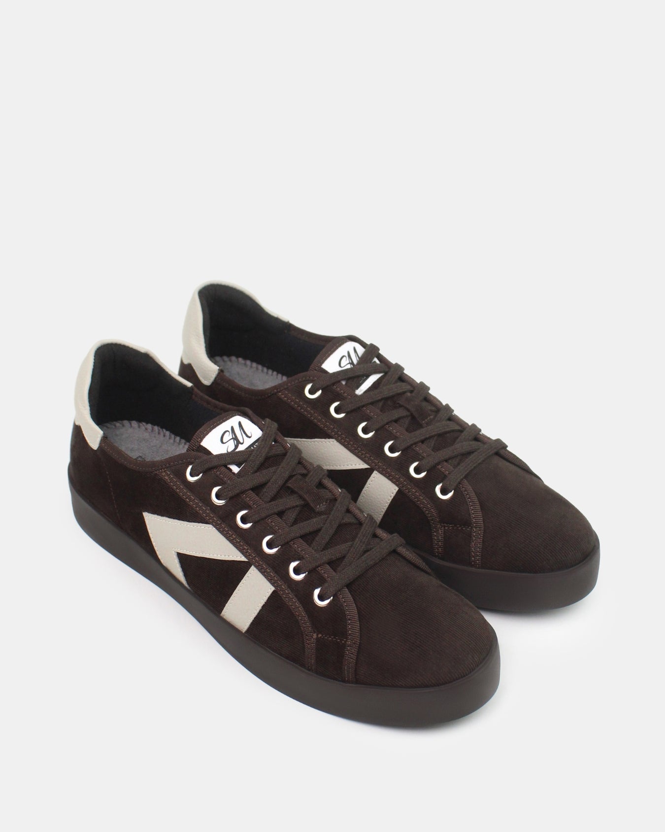 AW25 Limited Edition Helios Low Top Sneakers - Chocolate Corduroy & Stone Pebbled Leather