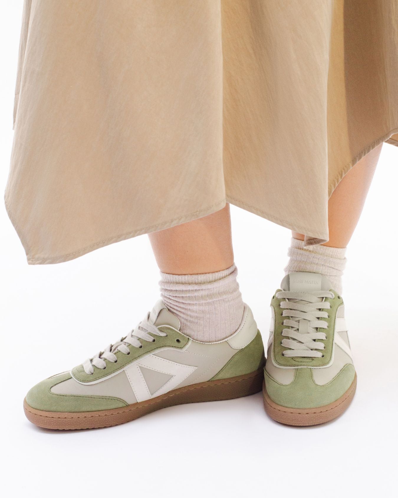 Hera Low Top Sneakers - Taupe Leather, Olive Green Suede & Stone Leather