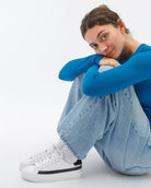 Olympus Low Top Sneakers - White Leather & Black Nubuck Leather