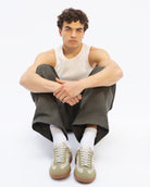 Hera Low Top Sneakers - Taupe Leather, Olive Green Suede & Stone Leather