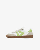Hera Low Top Sneakers - White Leather, Taupe Suede & Lime Green Pebbled Leather