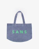 Sans Matin Tote Bag - Denim Blue Recycled Cotton & Jade Green Print