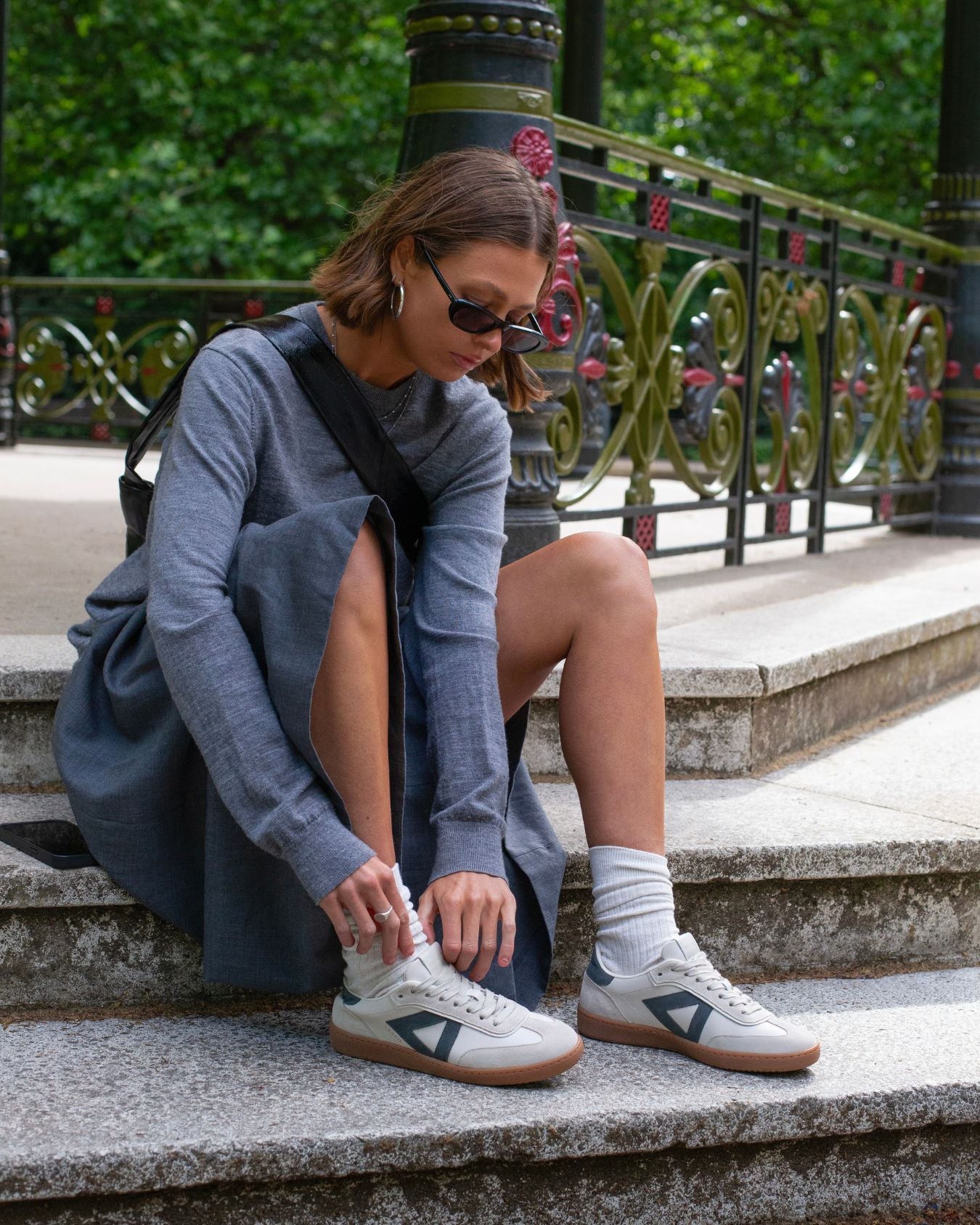 Hera Low Top Sneakers - Stone Leather & Denim Blue Nubuck Leather