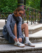 Hera Low Top Sneakers - Stone Leather & Denim Blue Nubuck Leather