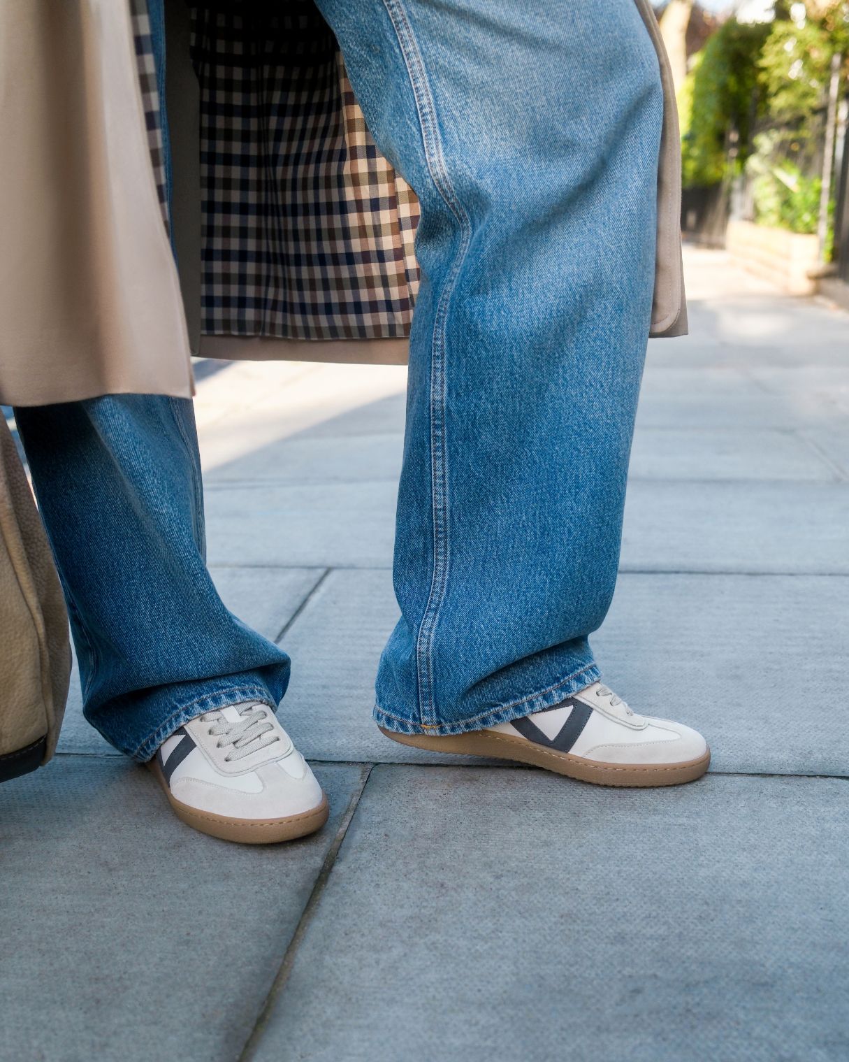 Hera Low Top Sneakers - Stone Leather & Denim Blue Nubuck Leather