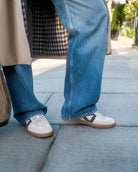 Hera Low Top Sneakers - Stone Leather & Denim Blue Nubuck Leather