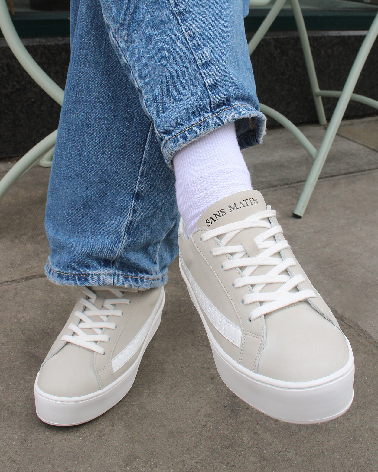 Gaia Platform Sneakers - Pale Taupe Nubuck Leather & White Leather