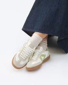 Hera Low Top Sneakers - White Leather, Taupe Suede & Lime Green Pebbled Leather