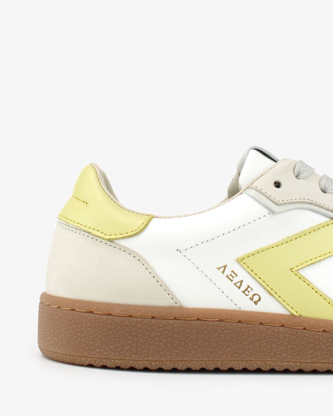 Hera Low Top Sneakers - White Leather, Taupe Nubuck Leather & Butter Yellow Leather