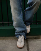 Leto Low Top Sneakers - Stone Leather, Suede & Denim Blue Nubuck Leather