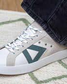 Nyx 01 Low Top Sneakers - Pale Taupe Suede & Teal Green Nubuck Leather