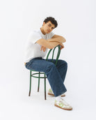 Hera Low Top Sneakers - White Leather, Taupe Suede & Lime Green Pebbled Leather