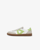 Hera Low Top Sneakers - White Leather, Taupe Suede & Lime Green Pebbled Leather