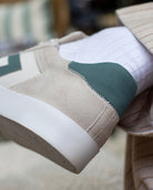 Nyx 01 Low Top Sneakers - Pale Taupe Suede & Teal Green Nubuck Leather