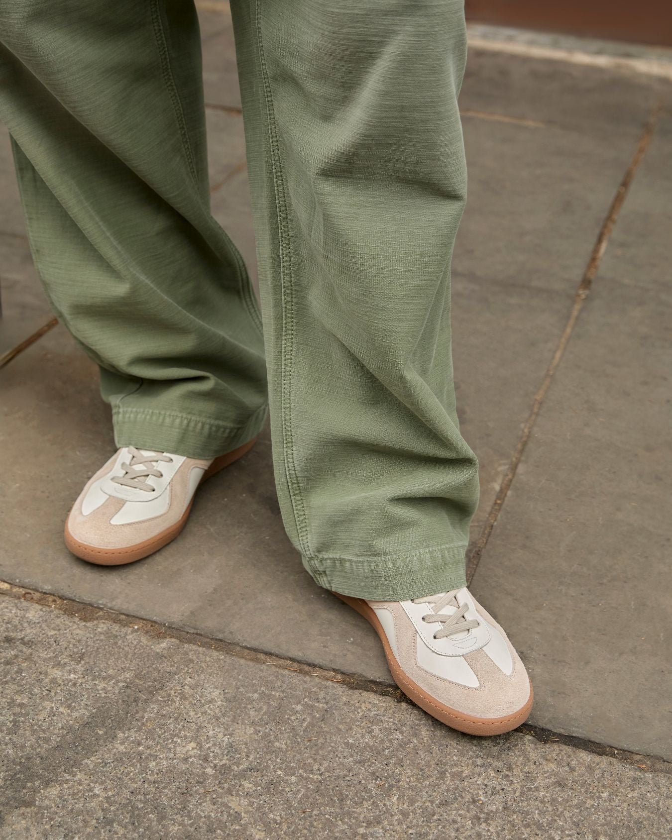 Leto Low Top Sneakers - White Leather & Taupe Suede