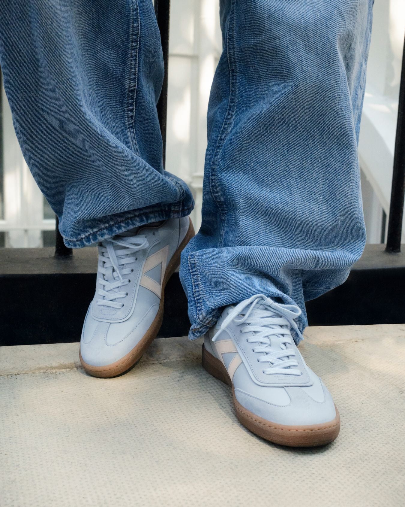 Hera Low Top Sneakers - Sky Blue Leather & Taupe Nubuck Leather