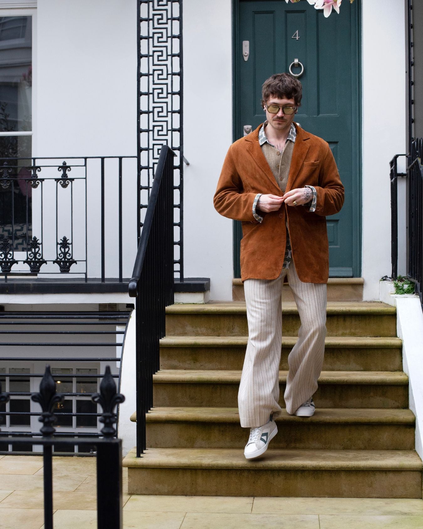 Nyx 01 Low Top Sneakers - Pale Taupe Suede & Teal Green Nubuck Leather