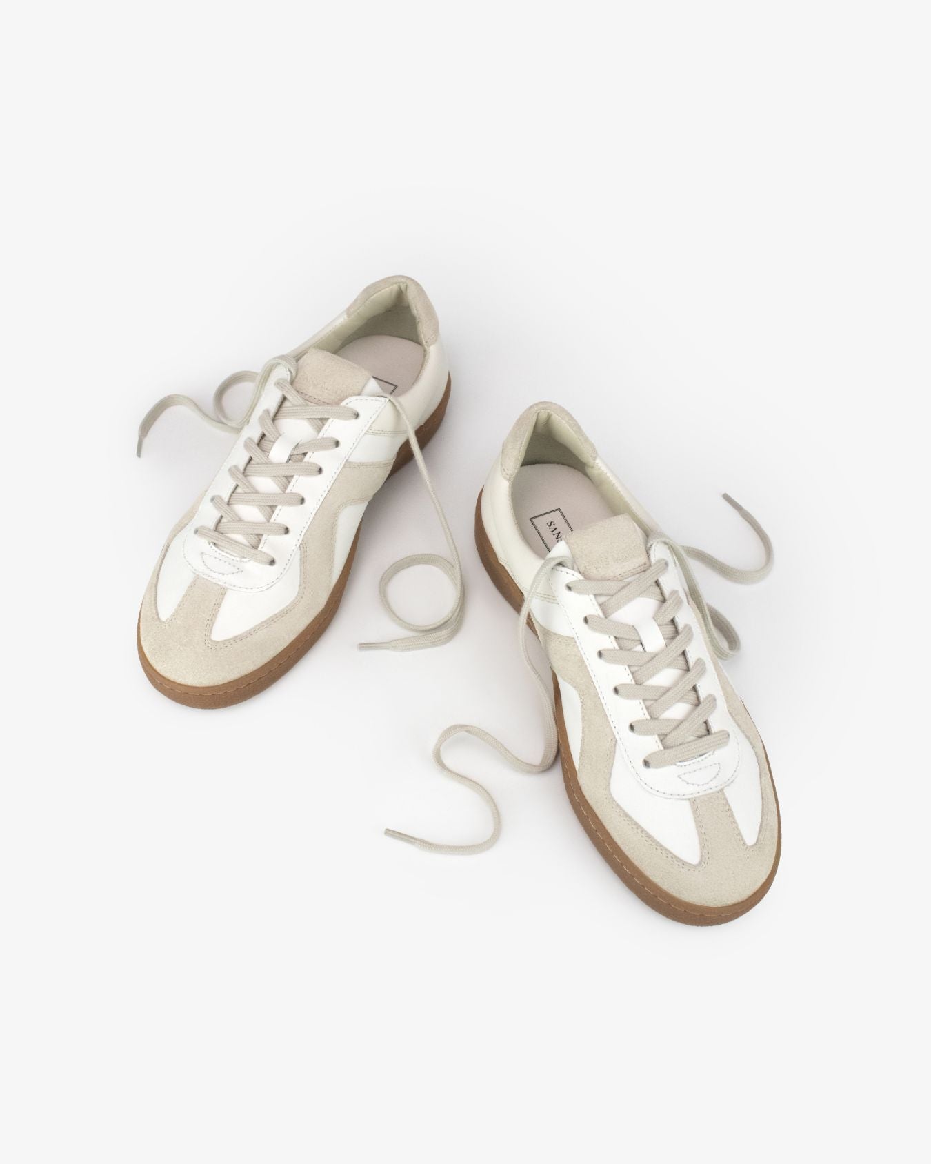 Leto Low Top Sneakers - White Leather & Taupe Suede