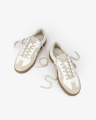 Leto Low Top Sneakers - White Leather & Taupe Suede