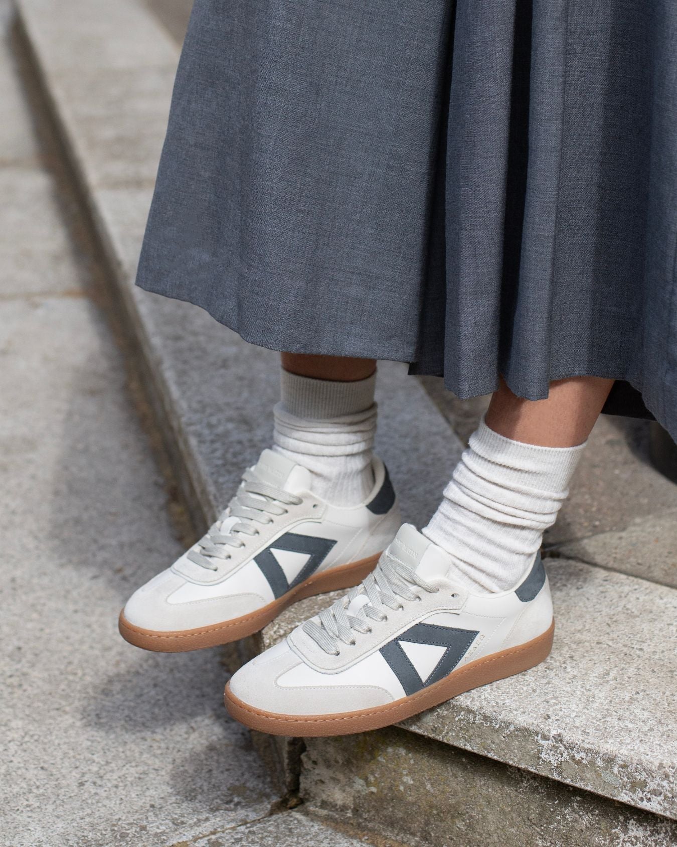 Hera Low Top Sneakers - Stone Leather & Denim Blue Nubuck Leather