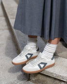 Hera Low Top Sneakers - Stone Leather & Denim Blue Nubuck Leather