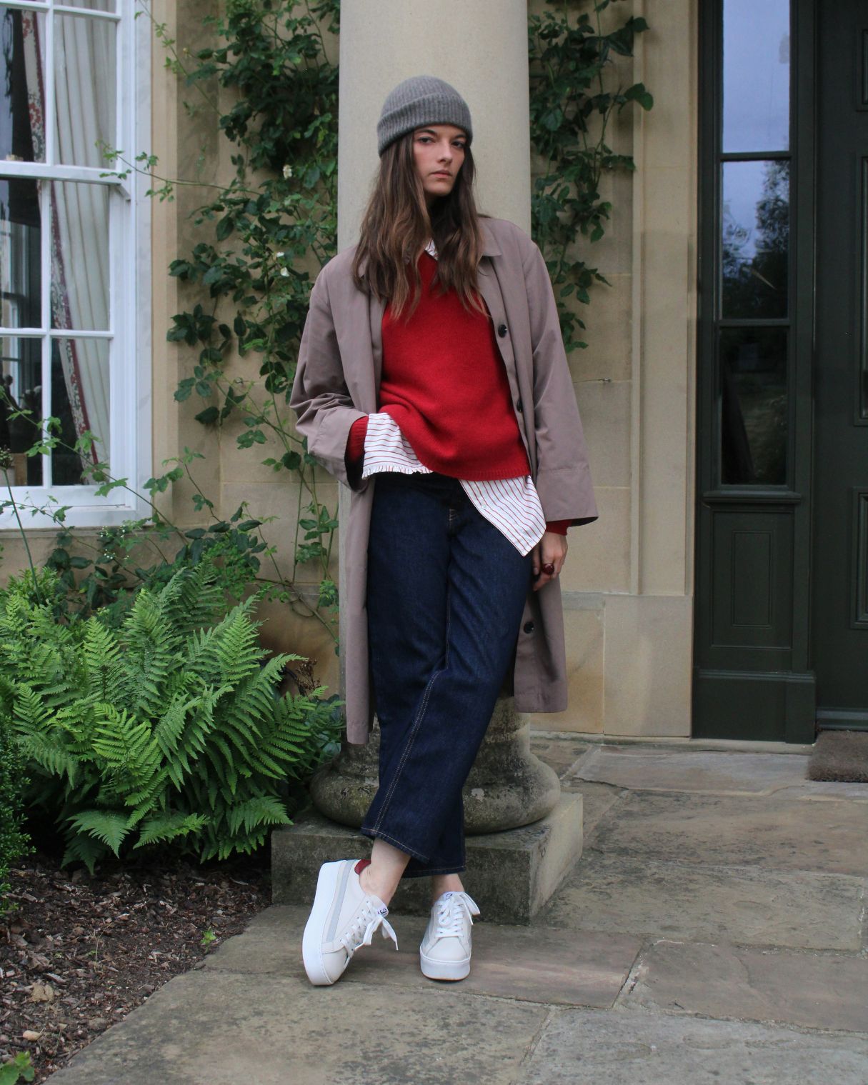 AW25 Limited Edition Gaia Platform Sneakers - Stone, Red & Grey Leather