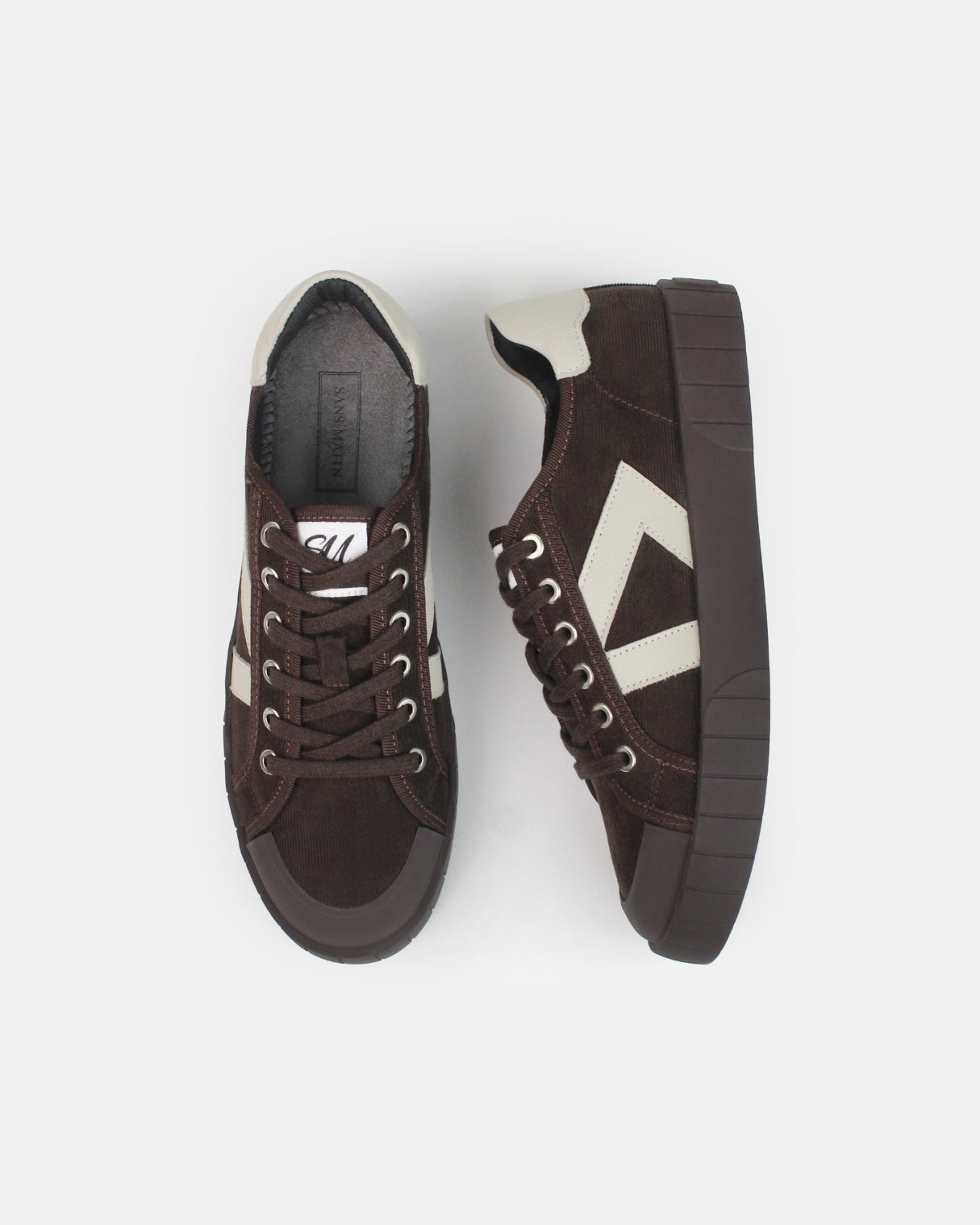 AW25 Limited Edition Helios Low Top Sneakers - Chocolate Corduroy & Stone Pebbled Leather