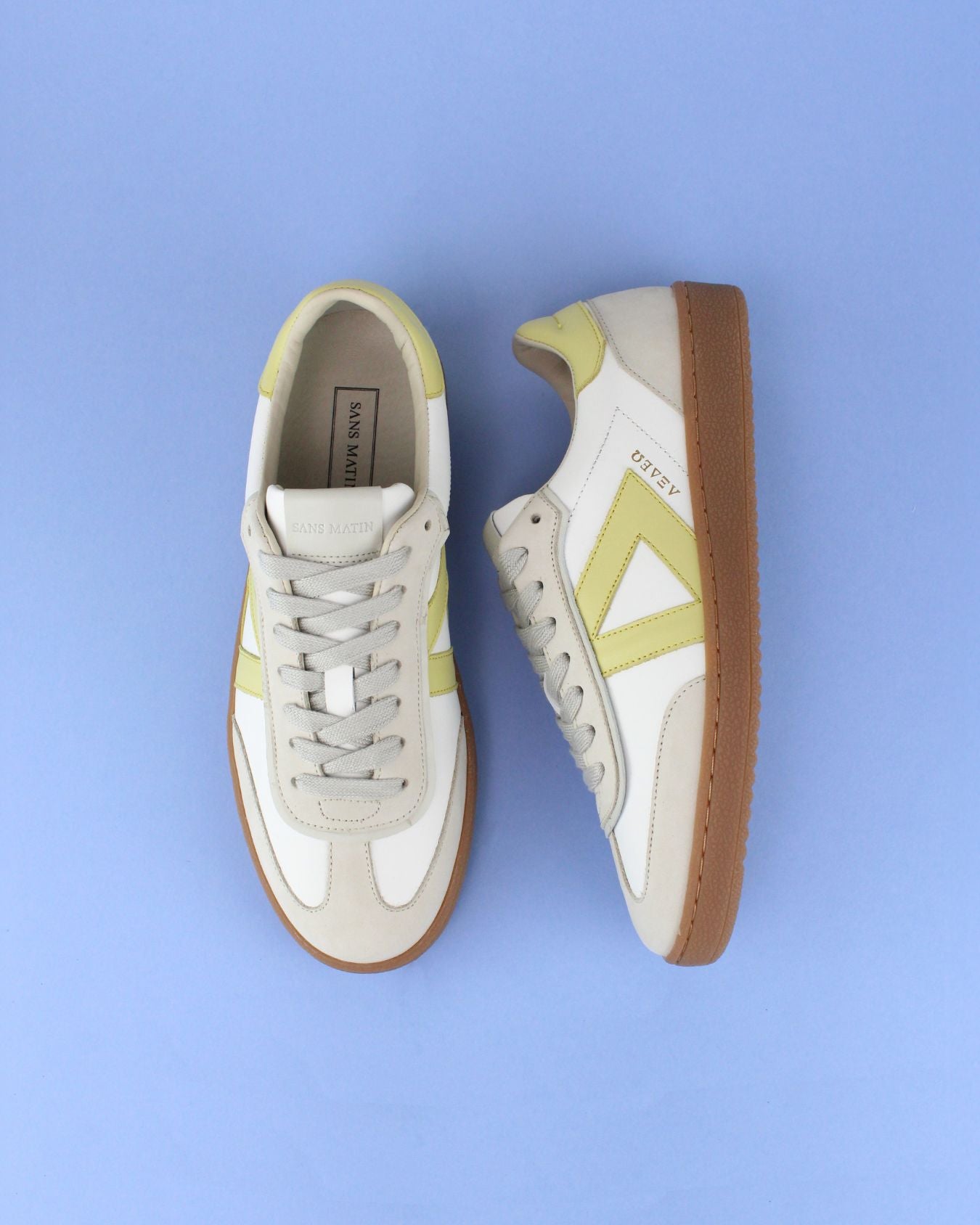 Hera Low Top Sneakers - White Leather, Taupe Nubuck Leather & Butter Yellow Leather