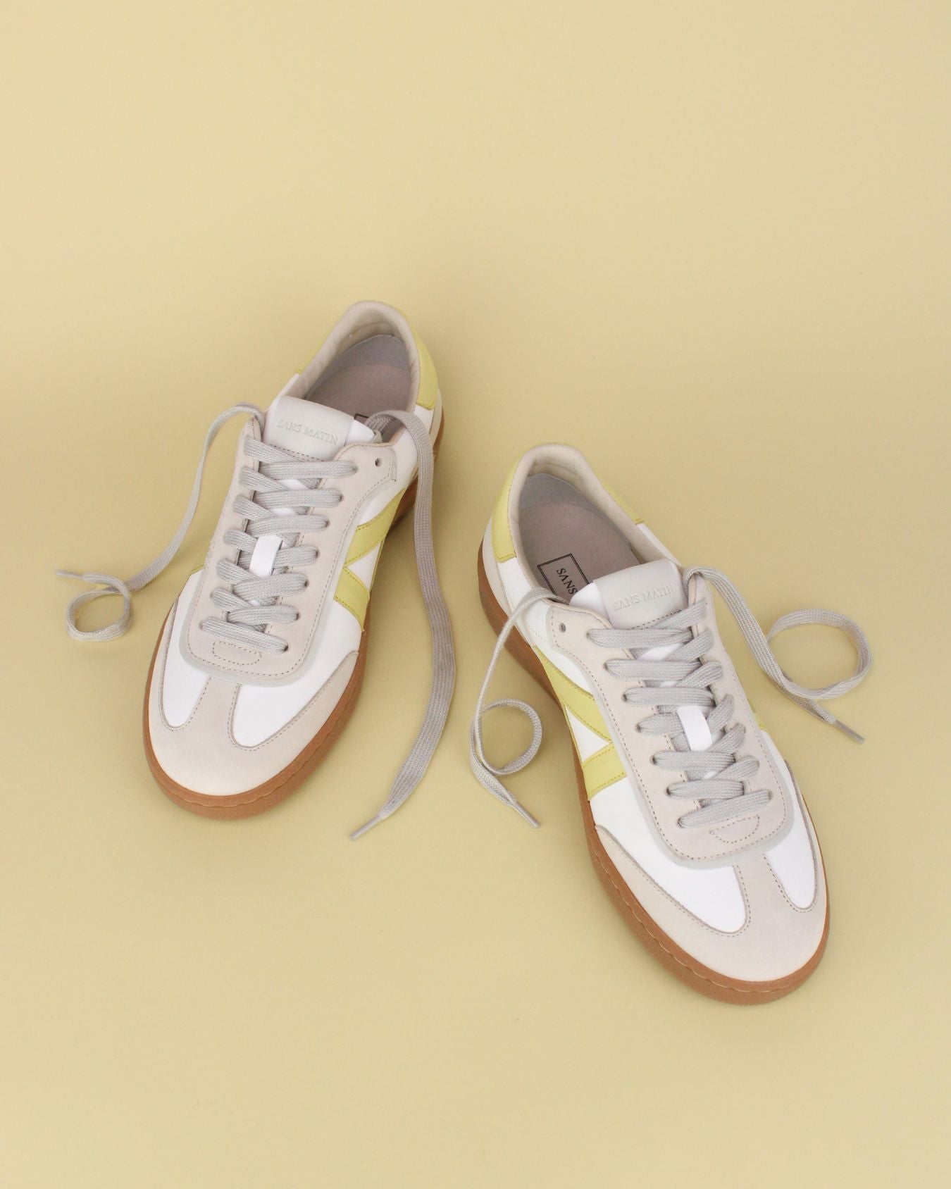Hera Low Top Sneakers - White Leather, Taupe Nubuck Leather & Butter Yellow Leather