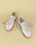 Hera Low Top Sneakers - White Leather, Taupe Nubuck Leather & Butter Yellow Leather