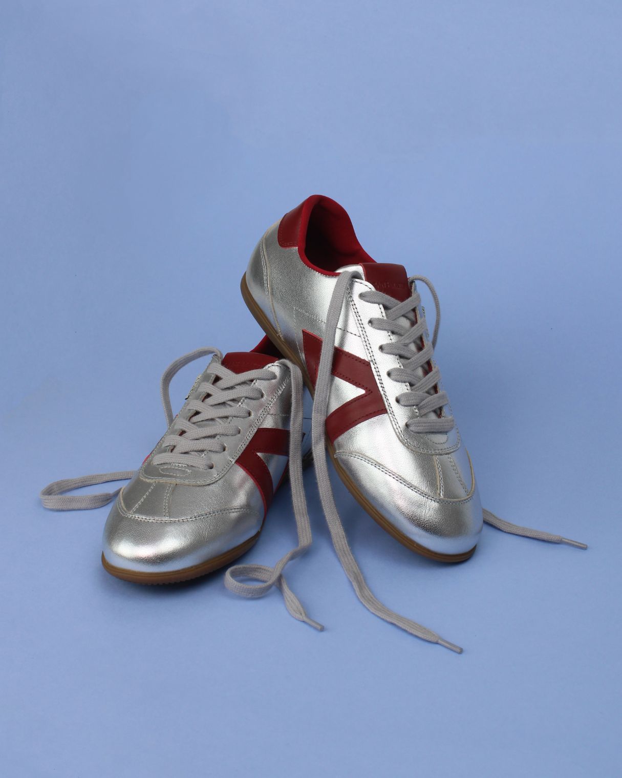 Iris Low Top Sneakers - Silver & Burgundy Leather