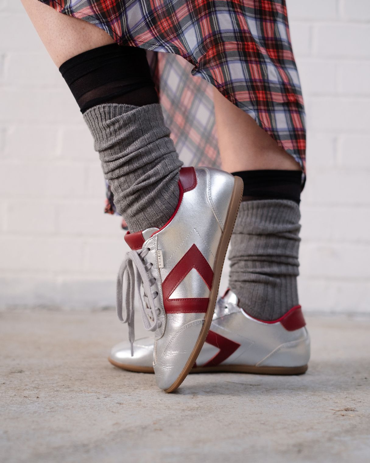 Iris Low Top Sneakers - Silver & Burgundy Leather