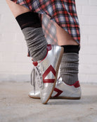 Iris Low Top Sneakers - Silver & Burgundy Leather