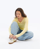 Hera Low Top Sneakers - White Leather, Taupe Nubuck Leather & Butter Yellow Leather