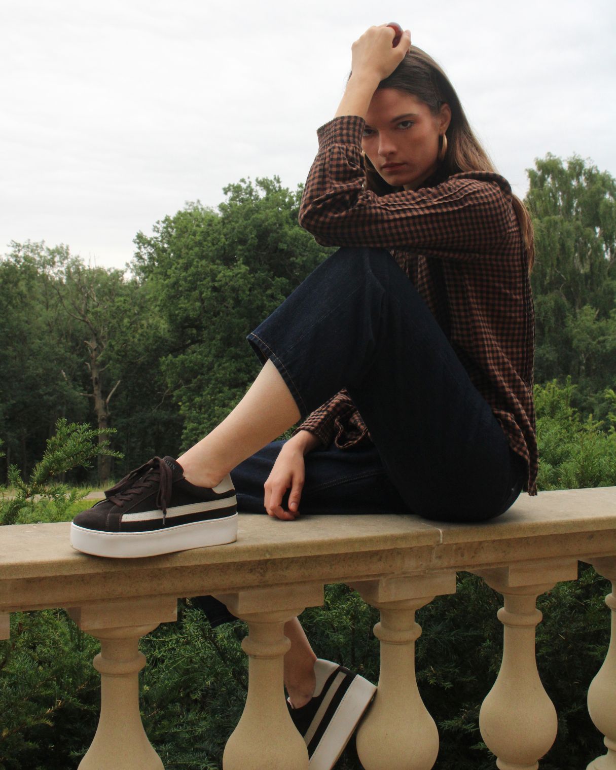 AW25 Limited Edition Gaia Platform Sneakers - Chocolate Suede & Stone Pebbled Leather