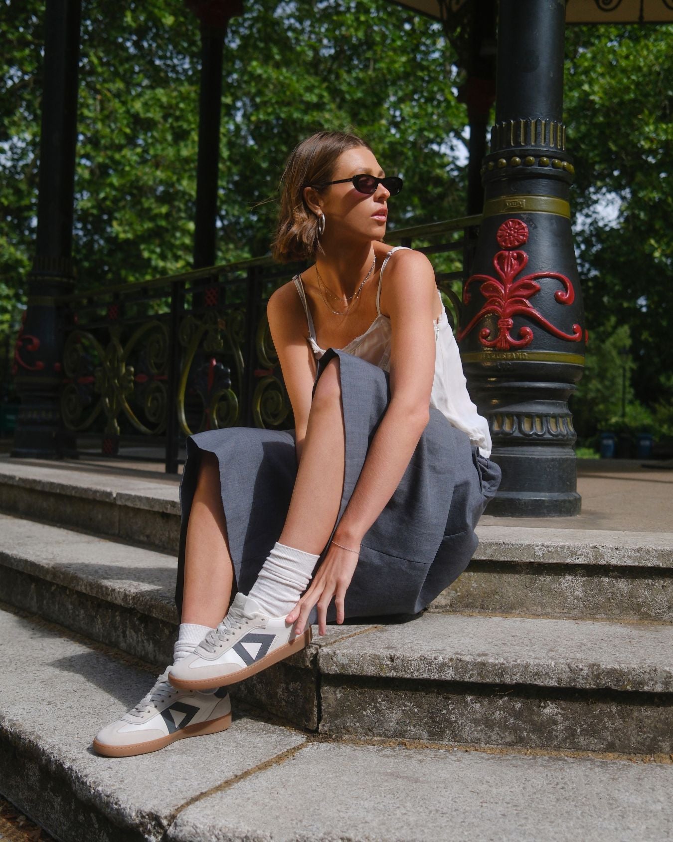 Hera Low Top Sneakers - Stone Leather & Denim Blue Nubuck Leather