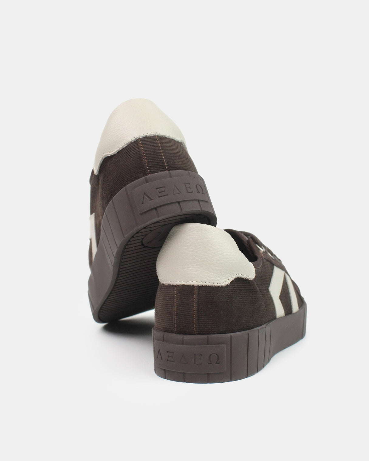 AW25 Limited Edition Helios Low Top Sneakers - Chocolate Corduroy & Stone Pebbled Leather