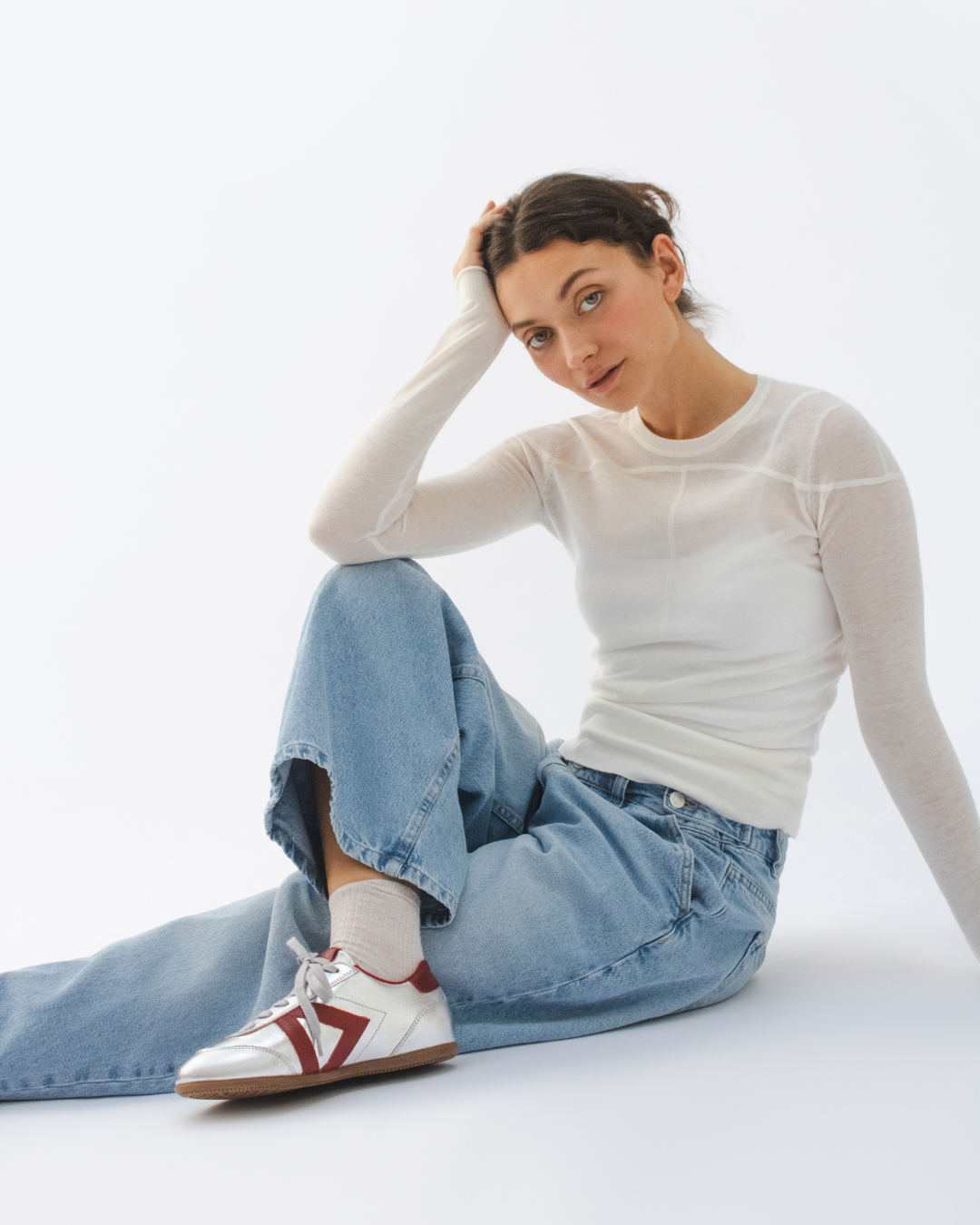 Iris Low Top Sneakers - Silver & Burgundy Leather