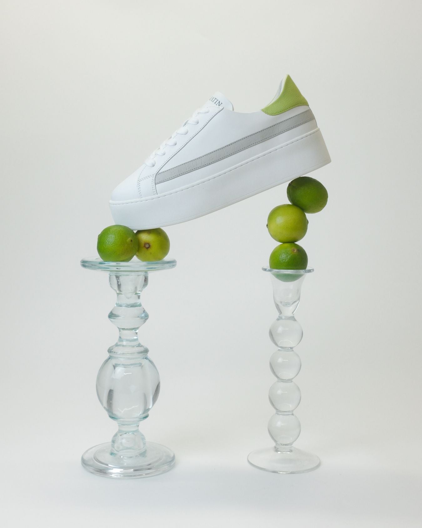 Gaia Platform Sneakers - White, Grey & Lime Green Pebbled Leather