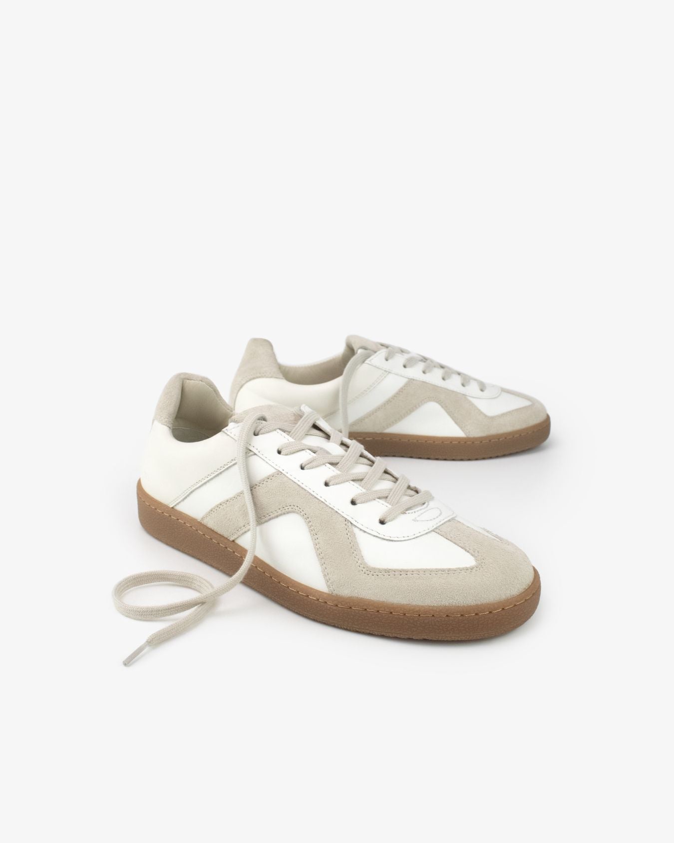 Leto Low Top Sneakers - White Leather & Taupe Suede