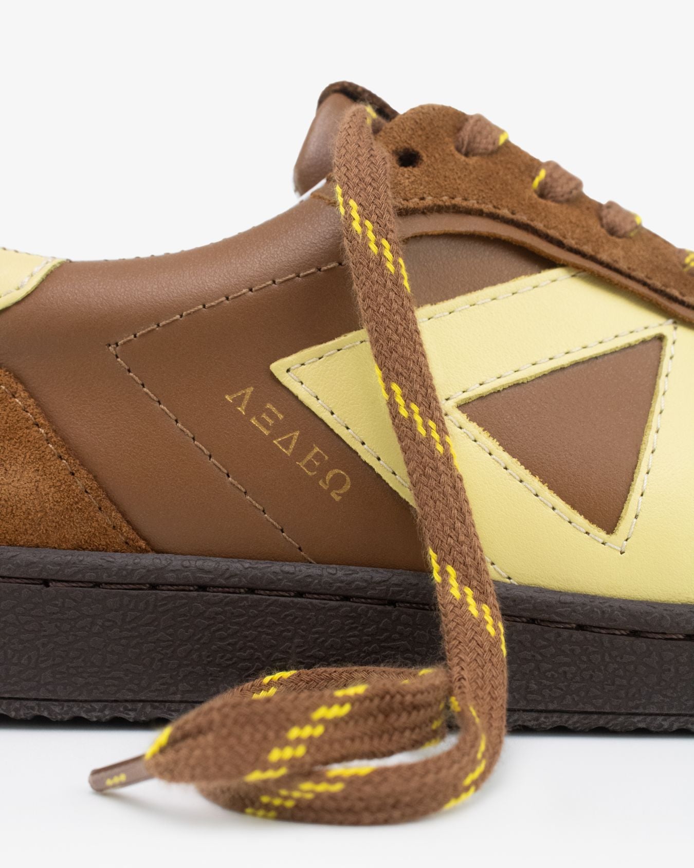 Hera Low Top Sneakers - Tan Brown Leather, Suede & Butter Yellow Leather