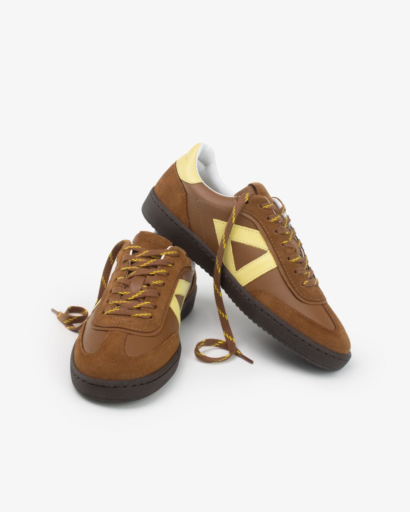 Hera Low Top Sneakers - Tan Brown Leather, Suede & Butter Yellow Leather