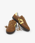 Hera Low Top Sneakers - Tan Brown Leather, Suede & Butter Yellow Leather
