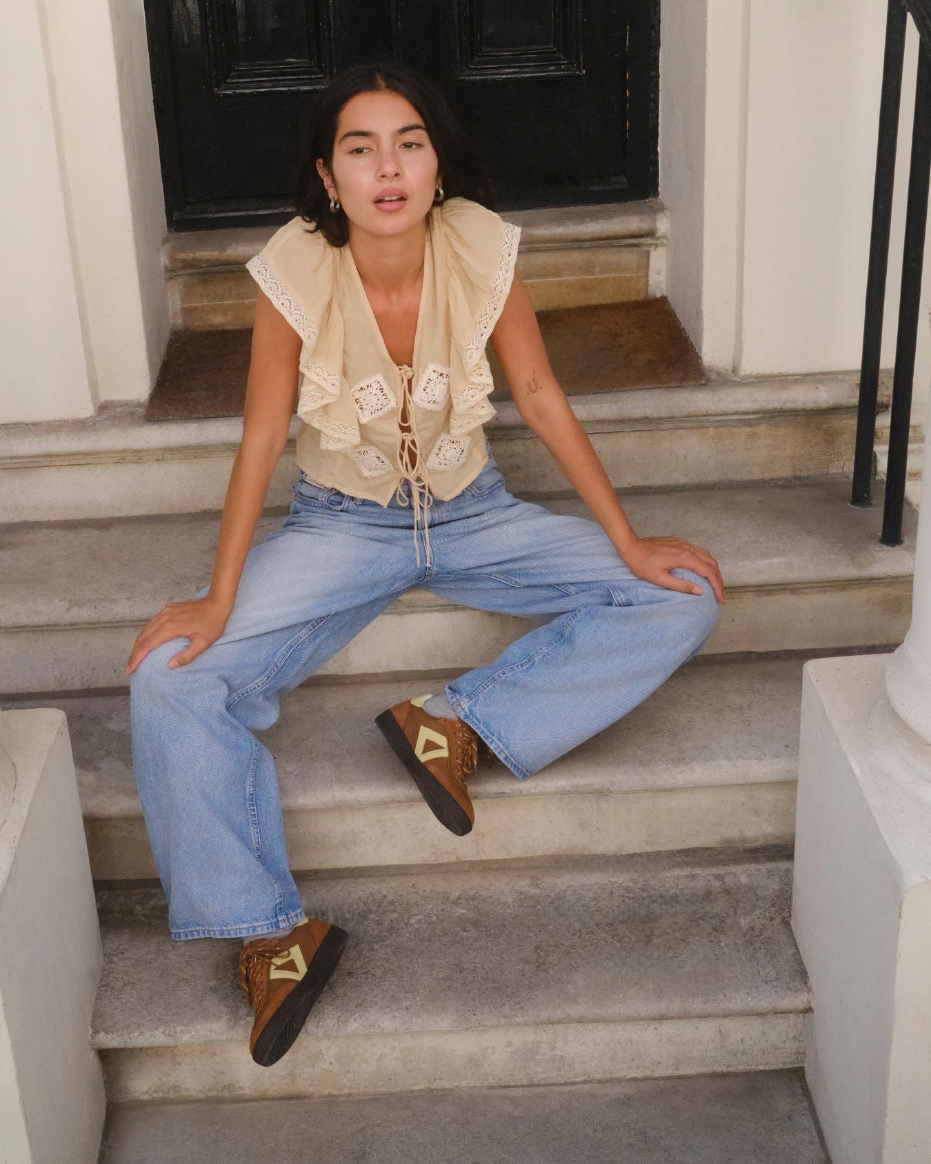 Hera Low Top Sneakers - Tan Brown Leather, Suede & Butter Yellow Leather