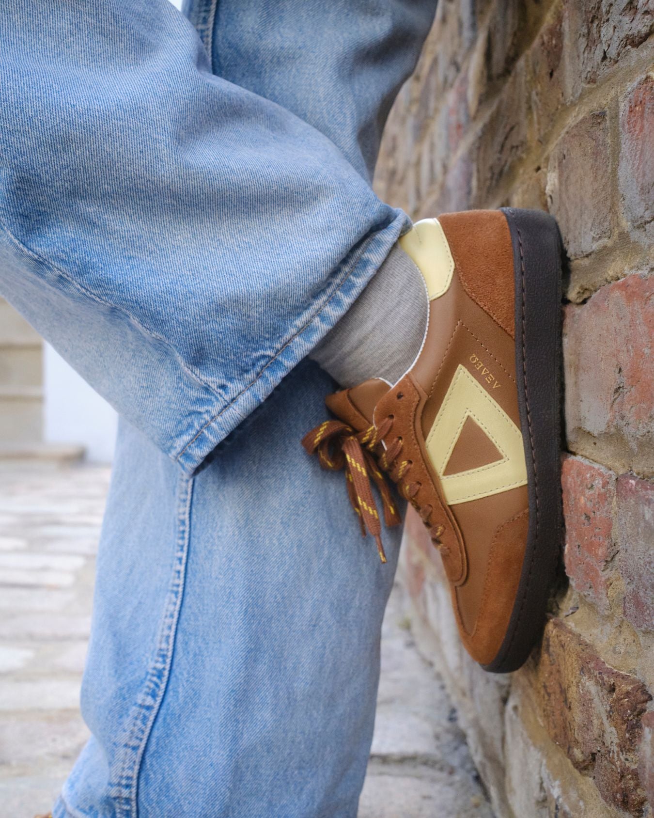 Hera Low Top Sneakers - Tan Brown Leather, Suede & Butter Yellow Leather