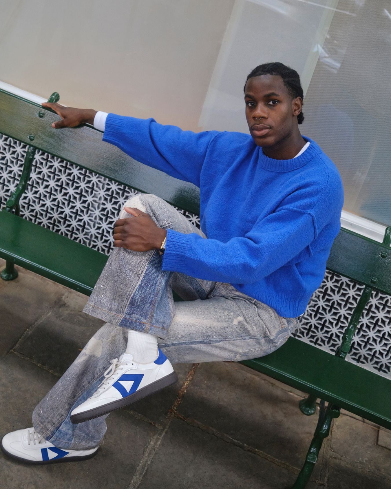 Hera Low Top Sneakers - Patent Stone Leather & Cobalt Blue Suede