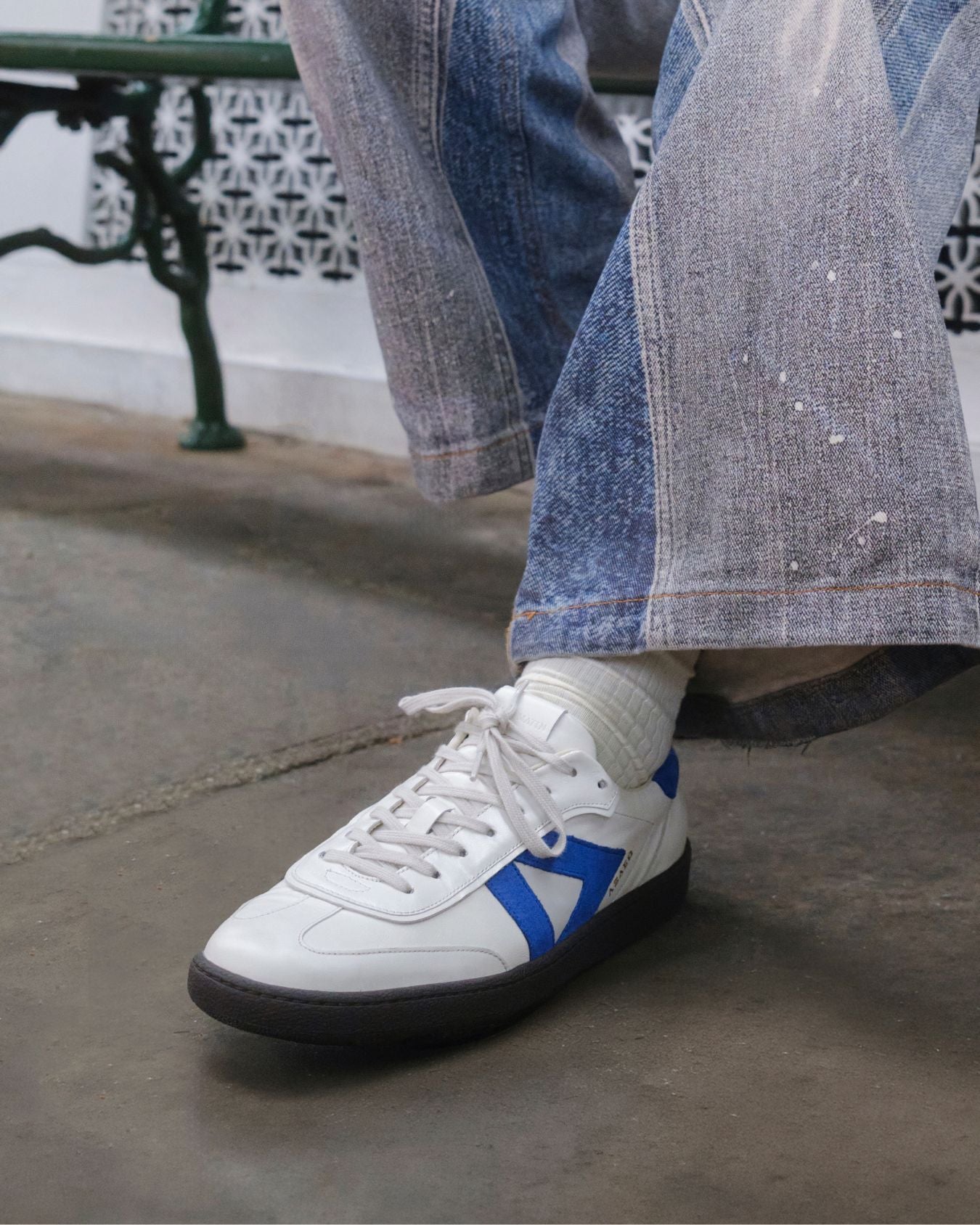 Hera Low Top Sneakers - Patent Stone Leather & Cobalt Blue Suede