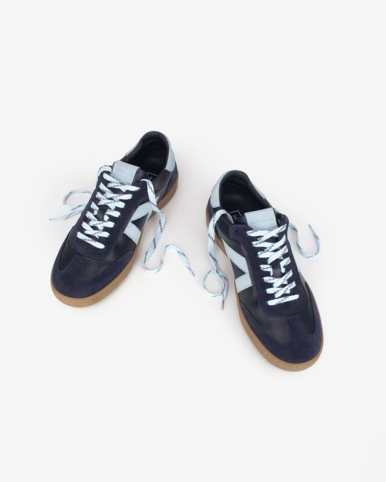 Hera Low Top Sneakers - Navy Blue Leather, Suede & Sky Blue Nubuck Leather