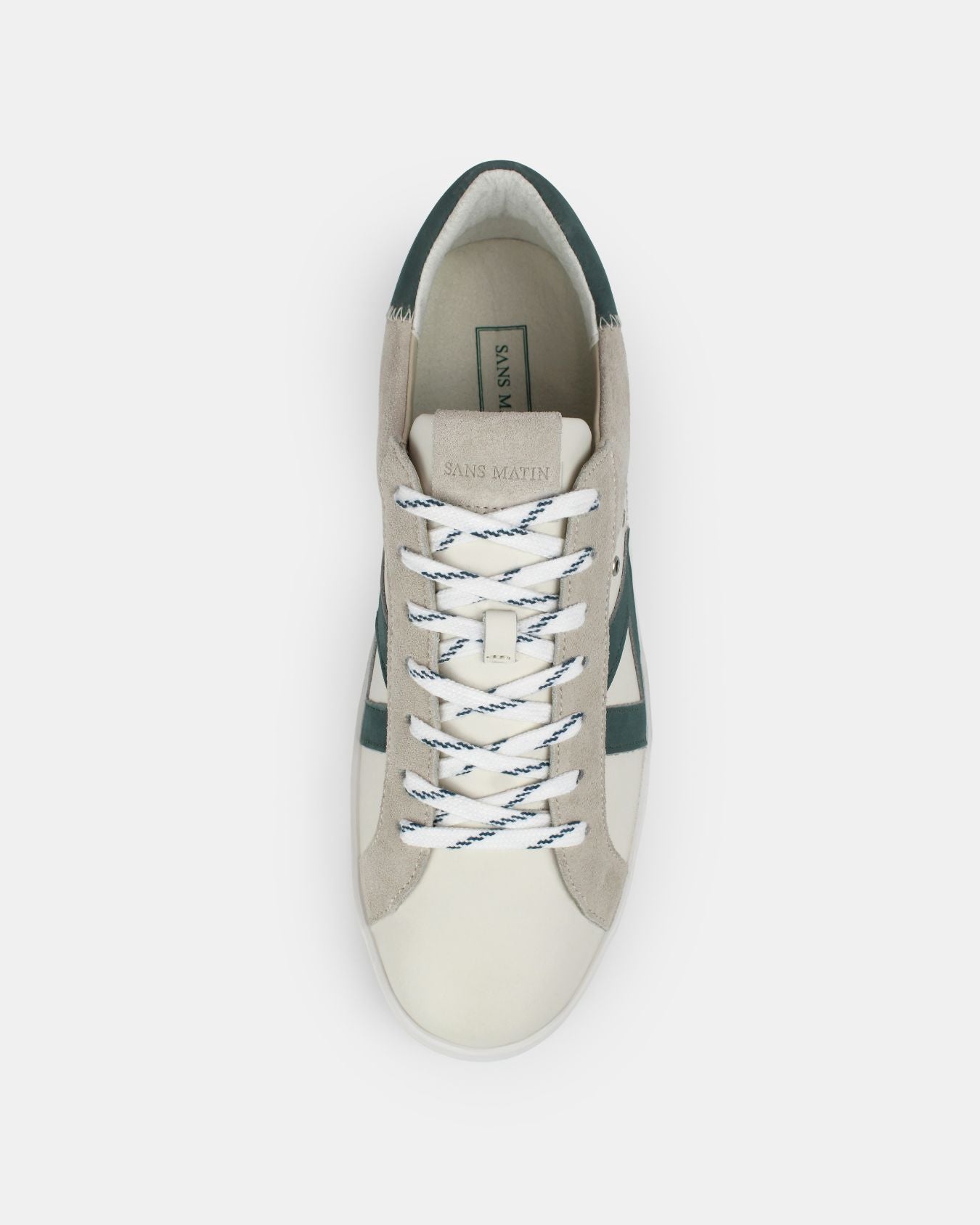 Nyx 01 Low Top Sneakers - Pale Taupe Suede & Teal Green Nubuck Leather