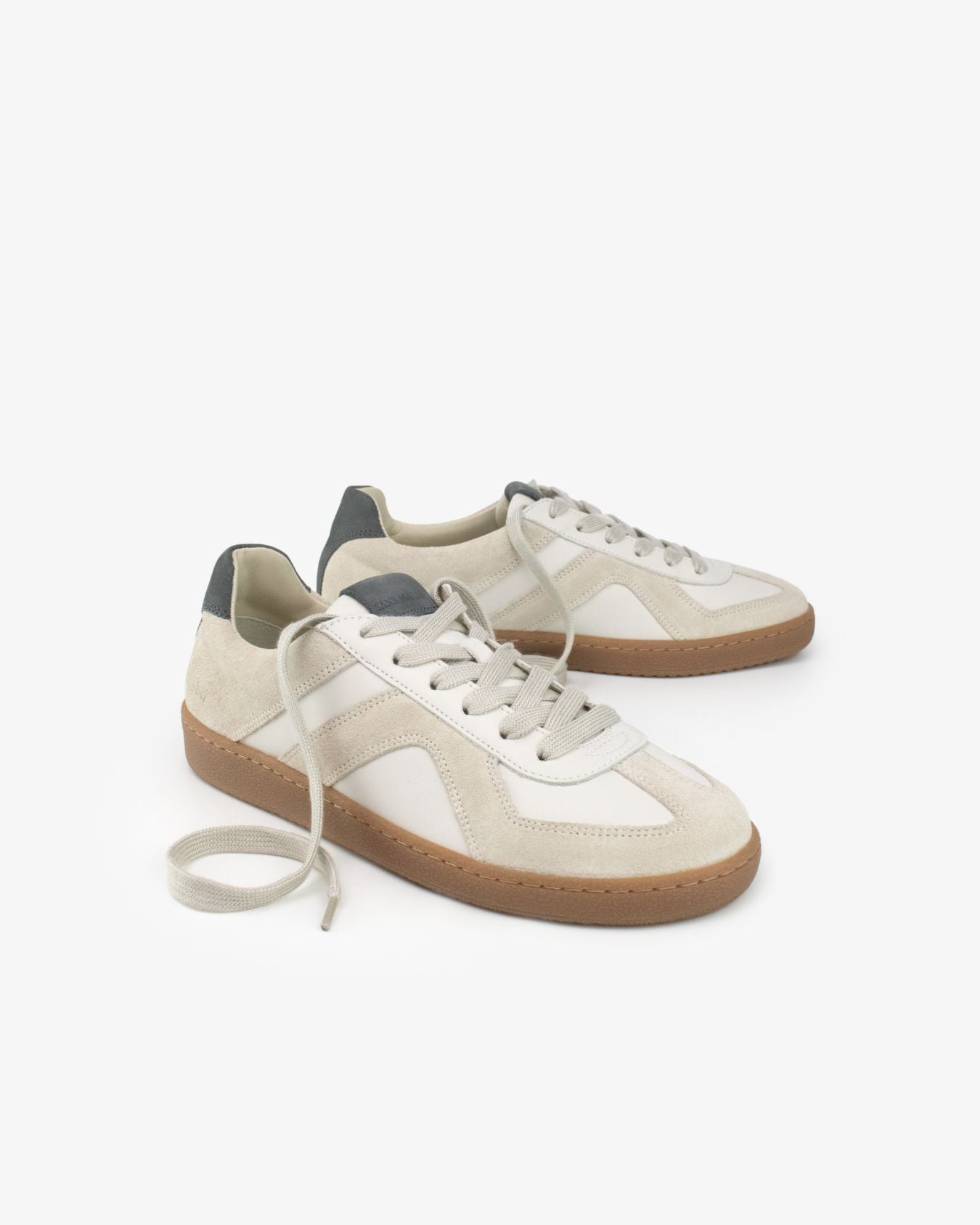 Leto Low Top Sneakers - Stone Leather, Suede & Denim Blue Nubuck Leather